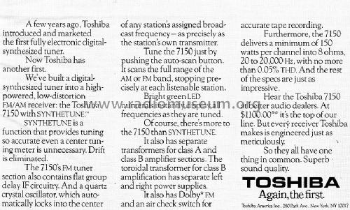 Digital Synthesizer Stereo Receiver SA-7150; Toshiba Corporation; (ID = 1749524) Radio