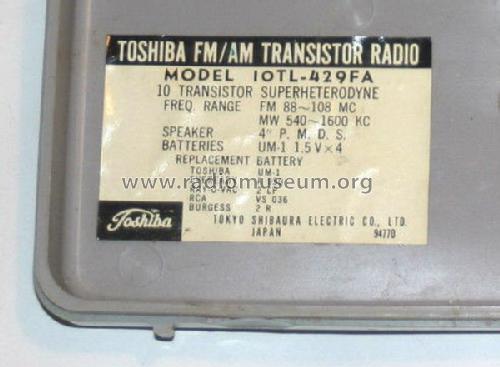 FM/AM 2Band Transistor 10 10TL-429FA; Toshiba Corporation; (ID = 1685019) Radio