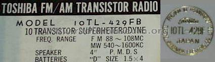 FM/AM Transistor Radio 10TL-429FB; Toshiba Corporation; (ID = 534537) Radio