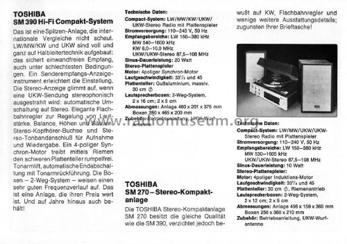 HiFi Compact System SM 390; Toshiba Corporation; (ID = 2106083) Radio