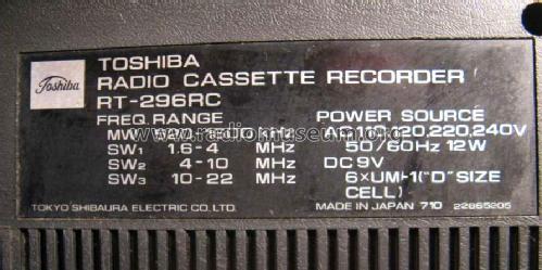 Radio Cassette Recorder RT-296 RC; Toshiba Corporation; (ID = 1310692) Radio