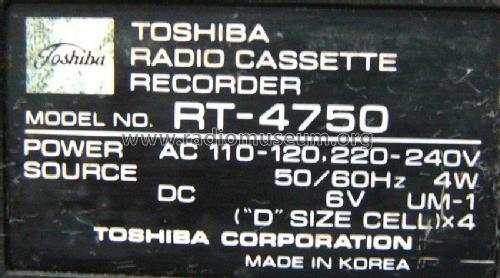 Radio Cassette Recorder RT-4750; Toshiba Corporation; (ID = 1387452) Radio