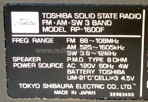 Solid State Radio RP-1600F; Toshiba Corporation; (ID = 1491782) Radio