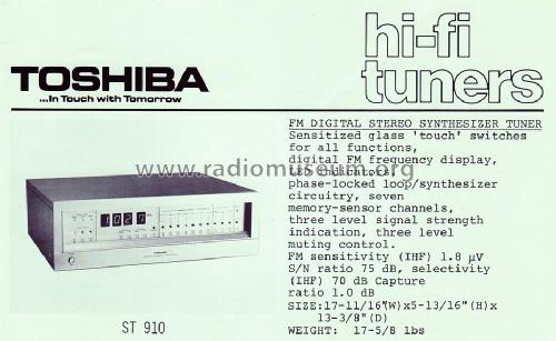 Digital Synthesizer Tuner ST-910; Toshiba Corporation; (ID = 1531404) Radio