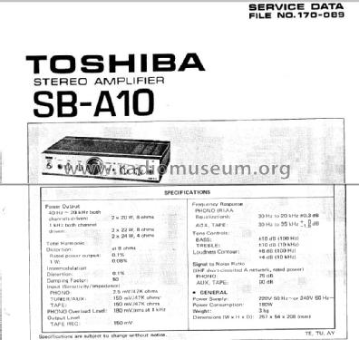 Stereo Amplifier SB-A10; Toshiba Corporation; (ID = 1651398) Ampl/Mixer