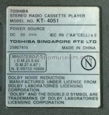Stereo Radio Cassette Player KT-4051; Toshiba Corporation; (ID = 2361841) Radio