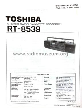 Stereo Radio Cassette Recorder RT-8539; Toshiba Corporation; (ID = 2325743) Radio