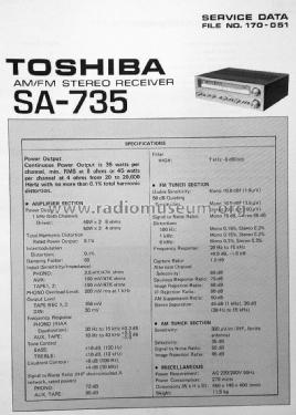 Stereo Receiver Model SA-735; Toshiba Corporation; (ID = 1640575) Radio