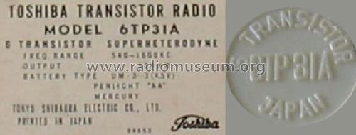 Transistor Six 'Bathroom Scale' 6 TP-31A; Toshiba Corporation; (ID = 630790) Radio
