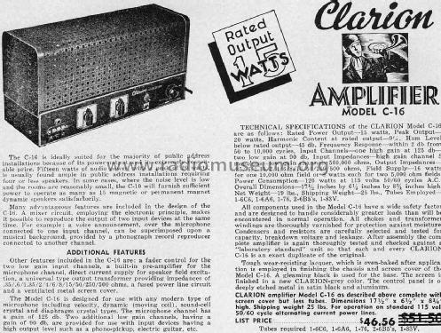 Clarion Amplifier C-16; Clarion, Transformer (ID = 1799307) Ampl/Mixer