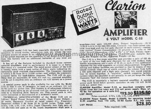 Clarion Amplifier C-33; Clarion, Transformer (ID = 1799311) Ampl/Mixer