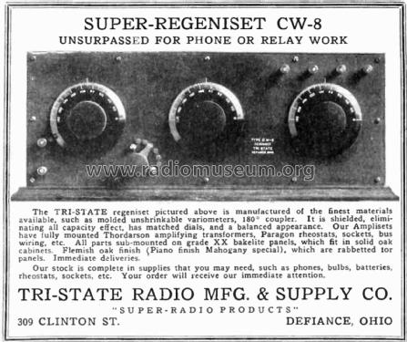 Super-Regeniset Type CW-8; Tri-State Radio Mfg. (ID = 2039328) mod-pre26