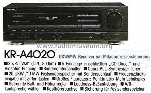 AM-FM Stereo Receiver KR-A4020; Kenwood, Trio- (ID = 2444622) Radio