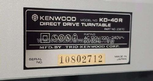 Direct Drive Automatic Return Turntable KD-40R; Kenwood, Trio- (ID = 2505740) R-Player