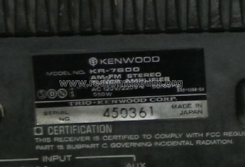 AM FM Stereo Receiver KR-7600; Kenwood, Trio- (ID = 1214061) Radio