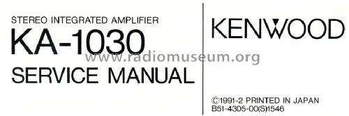 Stereo Integrated Amplifier KA-1030; Kenwood, Trio- (ID = 1537848) Ampl/Mixer