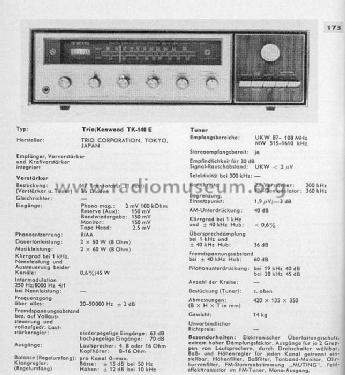 Solid State AM-FM Stereo Receiver TK-140E; Kenwood, Trio- (ID = 589012) Radio