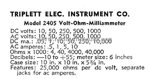 Volt-Ohm-Milliammeter 2405; Triplett Electrical (ID = 1147107) Equipment