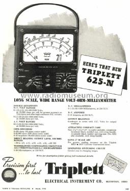 Volt-Ohm-Milliammeter 625-N; Triplett Electrical (ID = 1076238) Equipment
