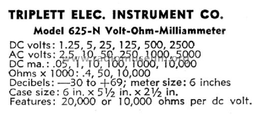Volt-Ohm-Milliammeter 625-N; Triplett Electrical (ID = 1147128) Equipment