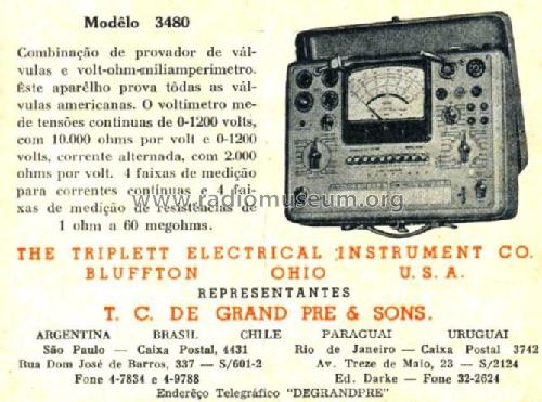 Tube Tester with Volt-Ohm-Milliammeter 3480; Triplett Electrical (ID = 1913416) Equipment