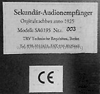 Sekundär-Audion-Empfänger SA-0195; TRV, Technische (ID = 1020625) Radio