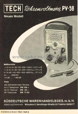 Vacuum Tube Voltmeter PV-58; Tsukuba Electric Co. (ID = 2473922) Equipment