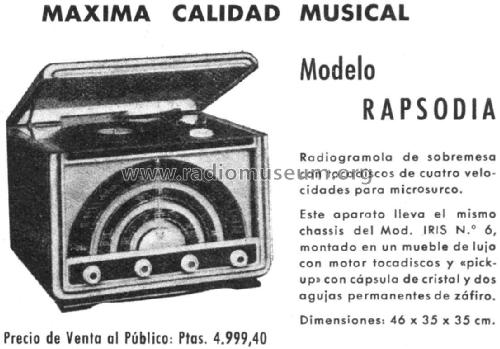 Rapsodia Ch= Iris 6; Tungsram Radio S.L. (ID = 1982401) Radio