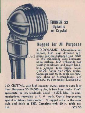 Dynamic Microphone 33D; Turner Co. The; (ID = 1802840) Microphone/PU