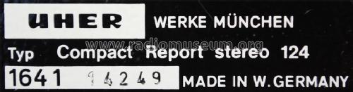 Compact Report stereo 124; Uher Werke; München (ID = 1470404) R-Player