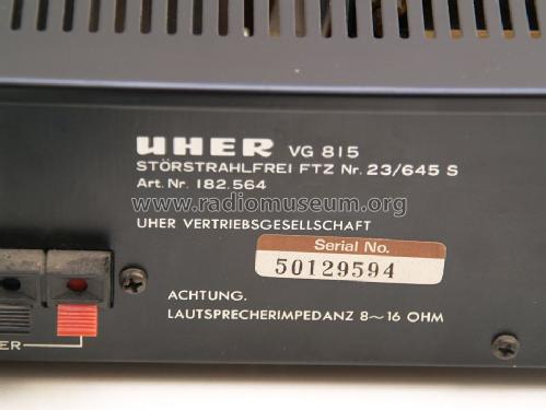 Intergrated Stereo Amplifier VG 815; Uher Werke; München (ID = 1702996) Ampl/Mixer