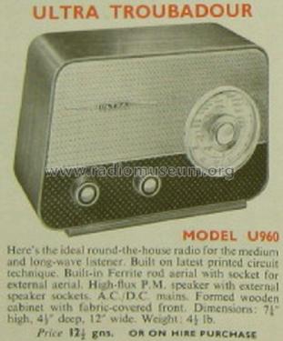 Troubadour U960; Ultra Electric Ltd.; (ID = 1848317) Radio