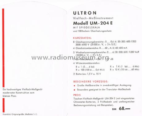 Vielfach-Meßinstrument UM204E; Ultron-Elektronik (ID = 2583546) Equipment