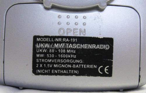 UKW / MW Taschenradio RA-191; UNBEKANNTE FIRMA D / (ID = 2055004) Radio