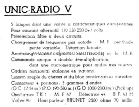 Unic-Radio V ; Unic-Radio - voir (ID = 2532939) Radio