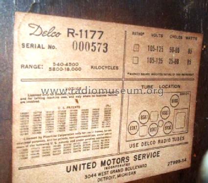 Delco R1177; United Motors (ID = 392676) Radio