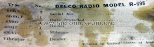 Delco R698; United Motors (ID = 1471052) Car Radio