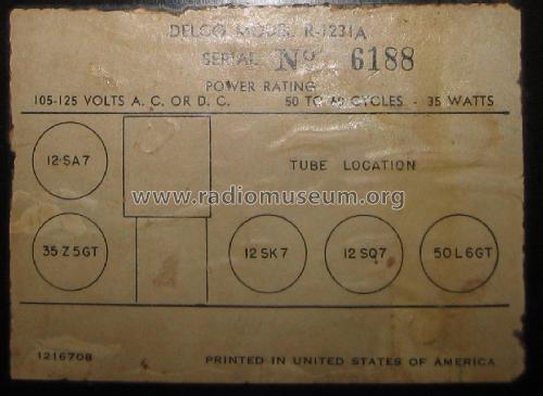 Delco R-1231A ; United Motors (ID = 2603121) Radio