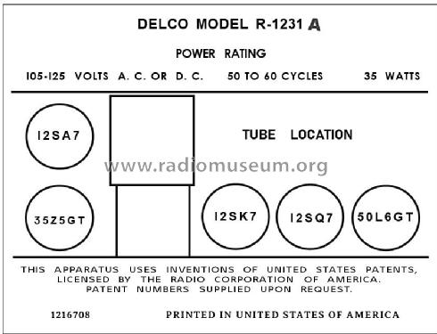 Delco R-1231A ; United Motors (ID = 2878461) Radio