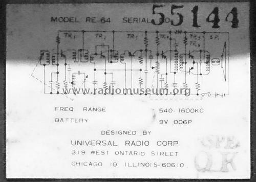 Universal Six Transistor Deluxe RE-64; Universal Radio Corp (ID = 1518346) Radio