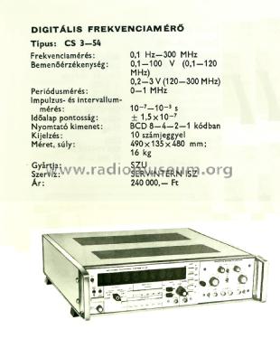 Частотомер Злектроппо Счетный - Elektron. Zählfrequenzmesser Č3-54 - Ч3-54; Unknown - CUSTOM (ID = 2708291) Equipment