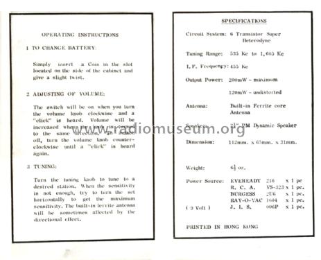 Jonny 6 Transistors; Unknown - CUSTOM (ID = 1898628) Radio