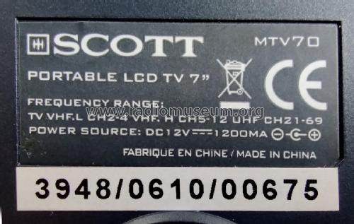 Portable TFT LCD Color TV 7' MTV70; Scott; H.H.; Maynard (ID = 2734954) Television