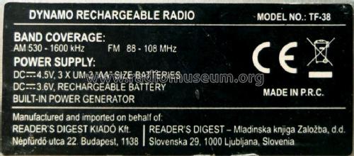 Reader's Digest Dynamo Rechargeable Radio TF-38; Unknown - CUSTOM (ID = 1666737) Radio