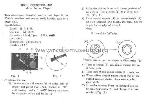 Gold Crest Micro Record Player PH-333; Unknown to us - (ID = 1036173) R-Player