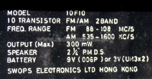 Swops 10F10; Swops Electronics Co (ID = 682731) Radio