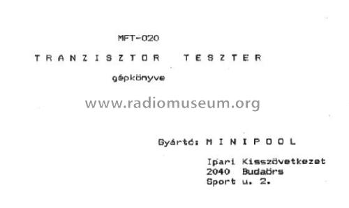 Transistor Tester MFT-20; Minipool IKSZ; (ID = 2679433) Ausrüstung