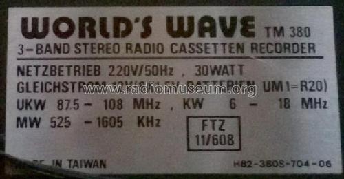 World´s Wave - 3-Band Stereo Radio Cassetten Recorder TM 380; Unknown - CUSTOM (ID = 1807723) Radio