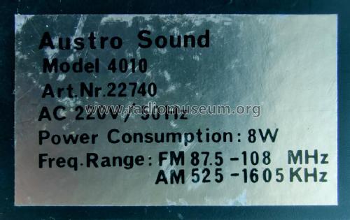Austro Sound Clock Radio 4010 Art. No. 22740; Unknown Europe (ID = 3122890) Radio