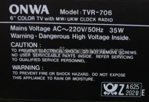 Onwa Color TV/Radio/Clock TVR-706; Kong Wah Electronic (ID = 1500815) TV Radio